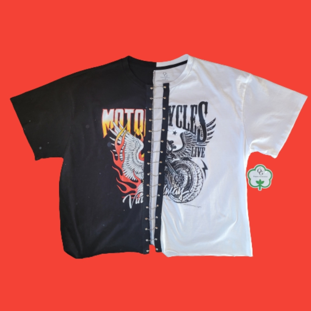 Organic Generation Cut Out Chain Embellished Short Sleeve Motorcycle Tshirt